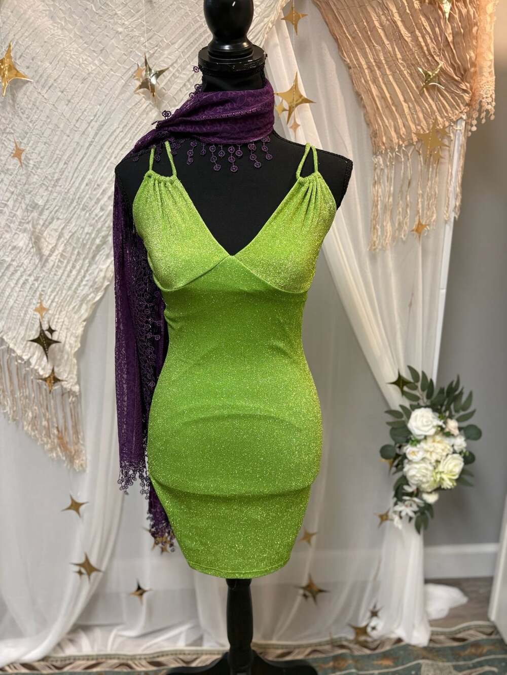 Princess Polly Lime Shimmer Mini Dress | Size US 2 / AU-UK 6